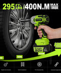 Cordless Half Inch Impact Wrench Kit With 400 Nm Torque, 20V Brushless Motor, 4.0Ah Battery in use on car tire lug nuts