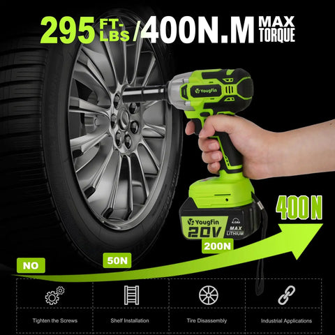 Cordless Half Inch Impact Wrench Kit With 400 Nm Torque, 20V Brushless Motor, 4.0Ah Battery in use on car tire lug nuts
