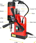 Heavy Duty 110V Magnetic Drill Press With 1300W Power, 810 RPM, 1.6 Inch Boring Capacity, featured parts including motor, handle, coolant tank.