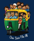 Premium Cotton Unisex T Shirt Featuring Dope Auto Rickshaw Graphic For Super Chill Everyday Vibes Ultra Soft Breathable Fabric In Classic Navy Blue One Size Fits All with vibrant rickshaw print.