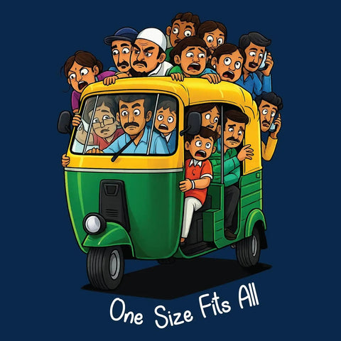 Premium Cotton Unisex T Shirt Featuring Dope Auto Rickshaw Graphic For Super Chill Everyday Vibes Ultra Soft Breathable Fabric In Classic Navy Blue One Size Fits All with vibrant rickshaw print.