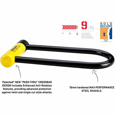 Sixteen Millimeter Shackle U Lock For Bikes And E Bikes Heavy Duty Anti Theft Security Lock With Keys Sold Secure Gold Certified showing patented design and certification.