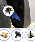 Close-up of All In One Car Fastener Kit With 100 Pieces Screws Bolts Undertray Clips Plastic Rivets U Nuts Engine Under Cover Splash Shield Replacement By Uolor Universal Fit For Auto Body Fender showing installation on vehicle.