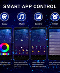 Smart app showing Soccer Ball Shaped Constellation Projector Night Light With Bluetooth Speaker And USB Charger features