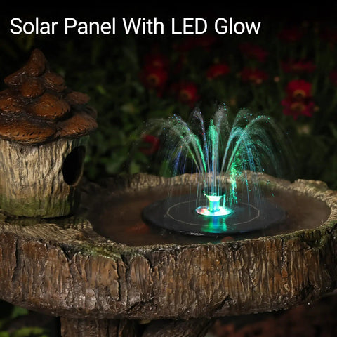 Solar Powered Bird Fountain With Birdhouse And LED Lights For Easy Setup Outdoor Gardens 29.5 Inch Resin Waterfall Feature