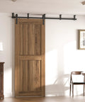 10 Ft Ceiling Mount Sliding Barn Door Hardware Kit Black With Low Ceiling L Shape Bracket System, installed with wooden door