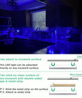 Rechargeable Under Cabinet Lights 4 Pack Wireless RGB LED Lighting with installation method, 48 LEDs dimly lighting a kitchen
