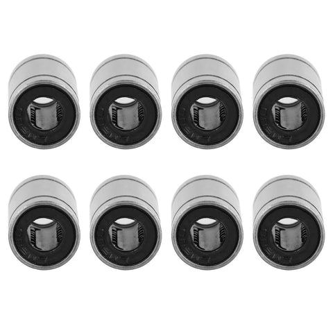 Eight LM6UU linear ball bearings, silver housings with black inner race, 6mm bore