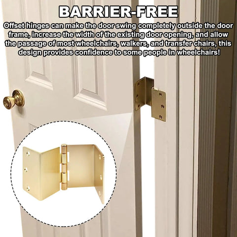 No Sweat Swing Clear Offset Door Hinges Adding Two Inches Of Sweet Clearance To Tight Doorways Bright Copper Finish Barrier Free Setup For Wheelchair Access And Smart Home Upgrades Pair