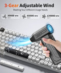Powerful 130000 RPM Cordless Air Duster With LED Light, 3 Gear Adjustable Mini Blower in use on a keyboard