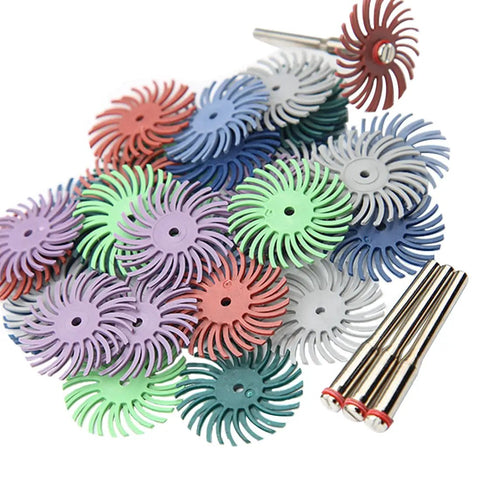 Rotary Tool Brush Disc Kit 1 Inch 35 Pcs With 3mm Shanks 7 Grits Ranging 80 to 2500 Color Coded Polishing Deburring Discs