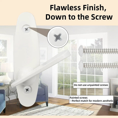 Heavy Duty White Gliding Door Thumb Latch Replacement For Andersen Patio Doors with screws, showcasing smooth design in modern living room.