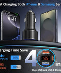 Hella Fast 65W Four Port USB C Car Charger Includes Six Foot Type C Cord For Samsung Galaxy S26 S25 S24 Plug Directly Into Your Dashboard