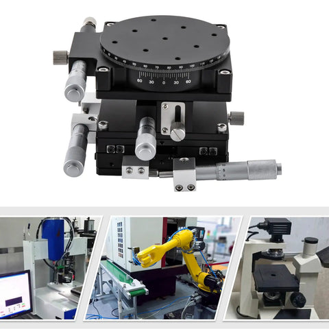 Workhorse 4 Axis Manual Linear Positioning Stage 90mm by 90mm with equipment applications in metrology and CNC setups