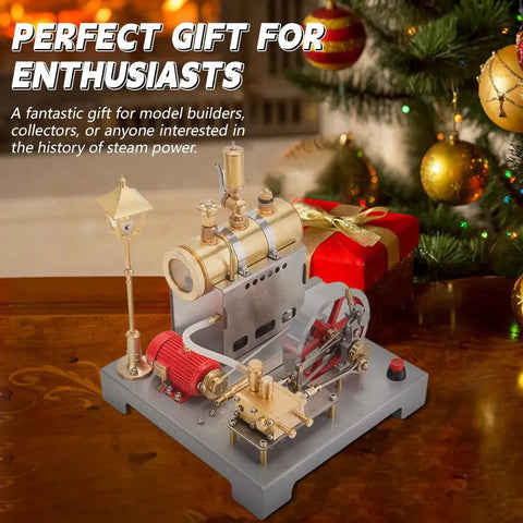 Hands On Steam Engine Model Kit That Runs On Steam Power 3D Metal Working Engine For DIY Builders Functional Steam Generator With Flywheel Demonstration And Real Working Steam Action, 7.08 x 7.09, with lamp scene