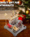 DIY Steam Engine Kit With Boiler And Generator For Adults Reversible Horizontal Stationary Engine Model Metal Build Your Own STEM Project Street Lamp Included, gold metal model with street lamp