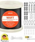 Heavy Duty 165 Ft 304 Stainless Steel Wire Cable 7x7 Three Thirty-Second Inch For String Light Hanging Kit Waterproof PVC Jacket 450 Lbs Breaking Strength Ideal For Deck Railings Garden Trellis And Outdoor Patio Lights with hardware set.