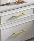 Brushed Brass Cabinet Pulls 6 1/4 Inch Square Bar Drawer Handles Gold Kitchen Cabinet Hardware on white cabinets