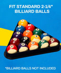 Black Plastic Billiard Rack Set For 8-Ball Triangle And 9-Ball Diamond Fits Standard 2 1/4 Inch Pool Balls, shown with balls inside.