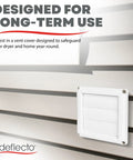 Supurr Vent 4 Inch Outdoor Dryer Vent Cover White Louvered Wall Hood With Gravity Damper for backdraft prevention displayed.
