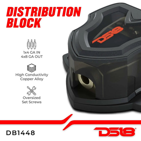 4 Gauge In To 8 Gauge Out Car Audio Distribution Block For Amplifier Wiring Nickel Plated Internal Contacts For Corrosion Resistance, black DB148