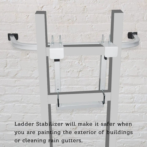Heavy-Duty Ladder Stabilizer With Wing Span Wall Standoff For Extension Ladders, Gutter Access And Roof Work attached to a ladder