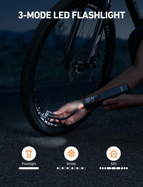 L8 Electric Bike Pump Portable Tire Inflator With Pressure Gauge Auto Shut Off 150 PSI Fast Inflation Rechargeable USB C