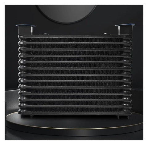 10 LPM Industrial Air Oil Cooler With Dust Proof Filter And Centrifugal Fan DC 24V Heavy Duty Pro Grade Cooling For Engineering Machinery And Mobile Equipment Built Tough To Beat The Heat, black finned unit front view