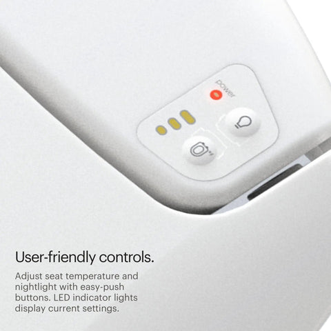 Premium Heated Elongated Toilet Seat With Built In Led Nightlight And Three Warmth Settings user-friendly control panel with buttons and LED indicators.