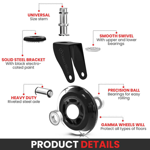 Heavy Duty Office Chair Wheels Pack Of 5 Black 7 Sixteenths By 7 Eighths Inch Smooth Silent Rolling for hard floors and carpets image showing components.