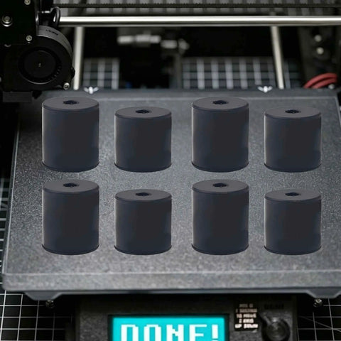 8 silicone bed leveling mounts on a 3D printer, part of 16 pieces silicone bed leveling mounts for 3D printers, heat resistant, black