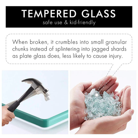 Tempered Glass demonstrating safety features for bathroom shelf, shown crumbling into small pieces. Tempered Glass Bathroom Shelf With Towel Bar 20 Inch Wall Mounted Storage Unit In Brushed Stainless Steel Dope Durable SUS 304 Construction For Organizing Soap Shampoo And Shower Gels.