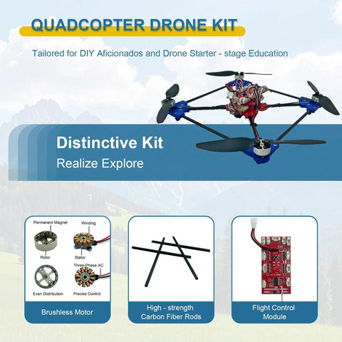 Hands-On DIY Drone Kit With Brushless Motors, Optical Flow Hovering, One-Click Takeoff And Landing, quadcopter components display