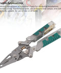 Heavy Duty 20 Function Multifunctional Wire Stripper Pliers with ergonomic handle for crimping, cutting, and voltage testing.