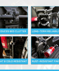 Ride Ready Aluminum Molle Panel Mounts With Quick Fist Clamps Lock In Gear For Add Offroad And Dv8 Rack showing durability features and mounting details.