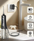 Universal Water Flosser Charger For All The Big Brand Names Works With Nicwell, Fairywill, Aquasonic, Oralfree, Nicefeel, MOSPRO And More Durable TPE Build High Temperature Resistant Travel Ready Fast Charge charger plugged into wall