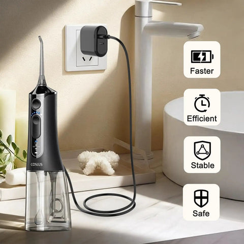 Universal Water Flosser Charger For All The Big Brand Names Works With Nicwell, Fairywill, Aquasonic, Oralfree, Nicefeel, MOSPRO And More Durable TPE Build High Temperature Resistant Travel Ready Fast Charge charger plugged into wall