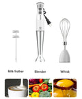 Immersion Hand Blender 3-in-1 with 8-speed stick, milk frother, egg whisk, BPA free, detachable, white, ideal for smoothies.