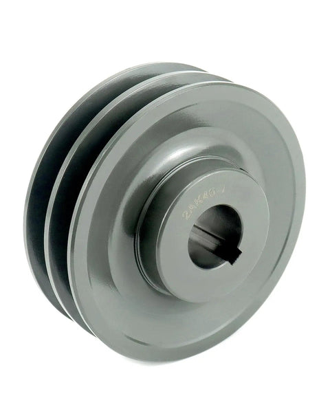 Double Groove V Belt Pulley, 4.45 Inch Outside Diameter, 1 Inch Fixed Bore, 2 Groove Sheave For A, 3L And 4L V Belts, Cast Iron Construction For Durability And Long Life