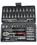Shop Grade Badass 53 Piece 1/4 Inch Drive Torque Wrench Set With Thick Rubber Grip And Versatile Screwdriver Bits For No Sweat Car Repair Work Top Shelf Combo Tool Kit With Easy Twist Dial For Zero Headache Maintenance, displayed in black case.