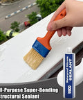 Applying Heavy Duty Waterproof Bonding Sealant And Glue Offers Drip Free Application With Quick Cure Speed on a surface with a brush.