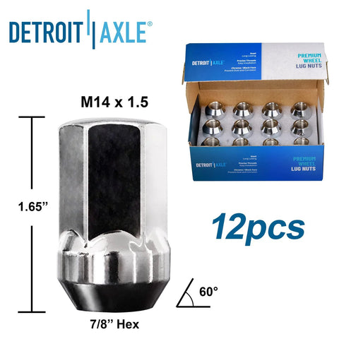 Box of 12 chrome lug nuts with individual lug nut dimensions for front wheel bearing hubs kit for Dodge Durango 2011-2020