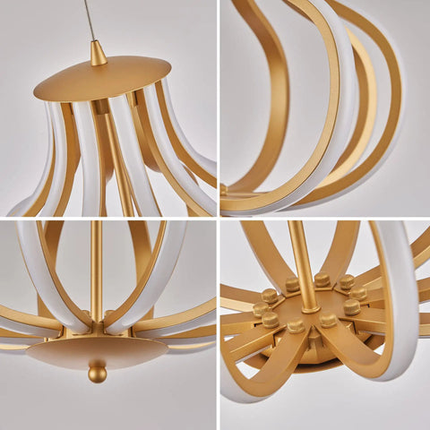 Sleek Gold LED Chandelier Pendant Lights With 4000K Brightness Dimmable And Adjustable Hanging Fixture Close-up Details