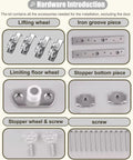 Tank Tough Barn Door Sliding Hardware Kit For Two Doors Maxes Out At Four Fifty Pounds Glides Like A Dream With Heavy Duty Stainless Pulleys Adjustable Bypass Track Quick Snap Install Champagne Color with lifting wheels and various installation accessories.