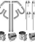 All In One 2.5 Inch Exhaust Pipe Kit With 8 Mandrel Bend Tubes 16ga Mild Steel 4 Heavy Duty 10 Inch Exhaust Hangers And 4 Band Clamps