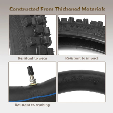 Front Wheel Outer Tire With Inner Tube Kit Replacement For Tuttio Soleil 01 Yozma IN10 Yozma IN 10 Tutti Electric Dirt Bike 14 Inch Front Tire Tube Set For Off Road Motorcycle Ride Ready