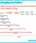 Breadboard Jumper Wires Kit With 840 Pcs, 14 Length Variants From 2 To 125 Millimeters, Length Chart Display