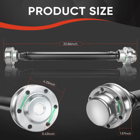 Product size diagram of Heavy Duty Front Driveshaft Assembly For Ford F150 Expedition Lincoln Navigator compatible with BL3Z4A376B.