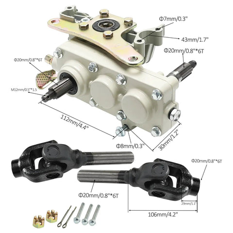 Beefed Up Reverse Gearbox For 4x4 ATV Quad Go Kart And Trike 150cc To 300cc Engine showing dimensions and components