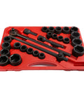 27 Piece Impact Socket Set With Three Quarter Inch Drive Includes Metric And SAE Sockets, Drop Forged Cr-V Steel, in red case